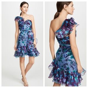 Marchesa One Shoulder Floral Dress - Blue and Purple